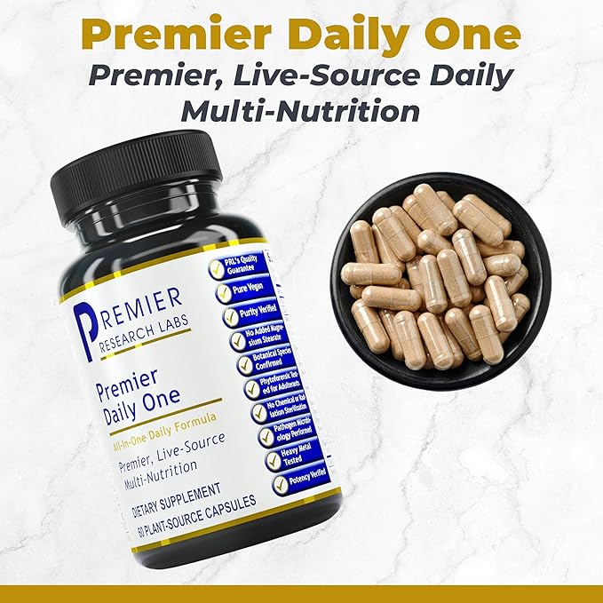 Premier Research Labs Premier Daily One - Super Greens, Vegetable Supplements for Adults with Cruciferous Veggies, Milk Thistle for Liver Support, Phytonutrients, Beta Glucan - 60 Vegetarian Capsules