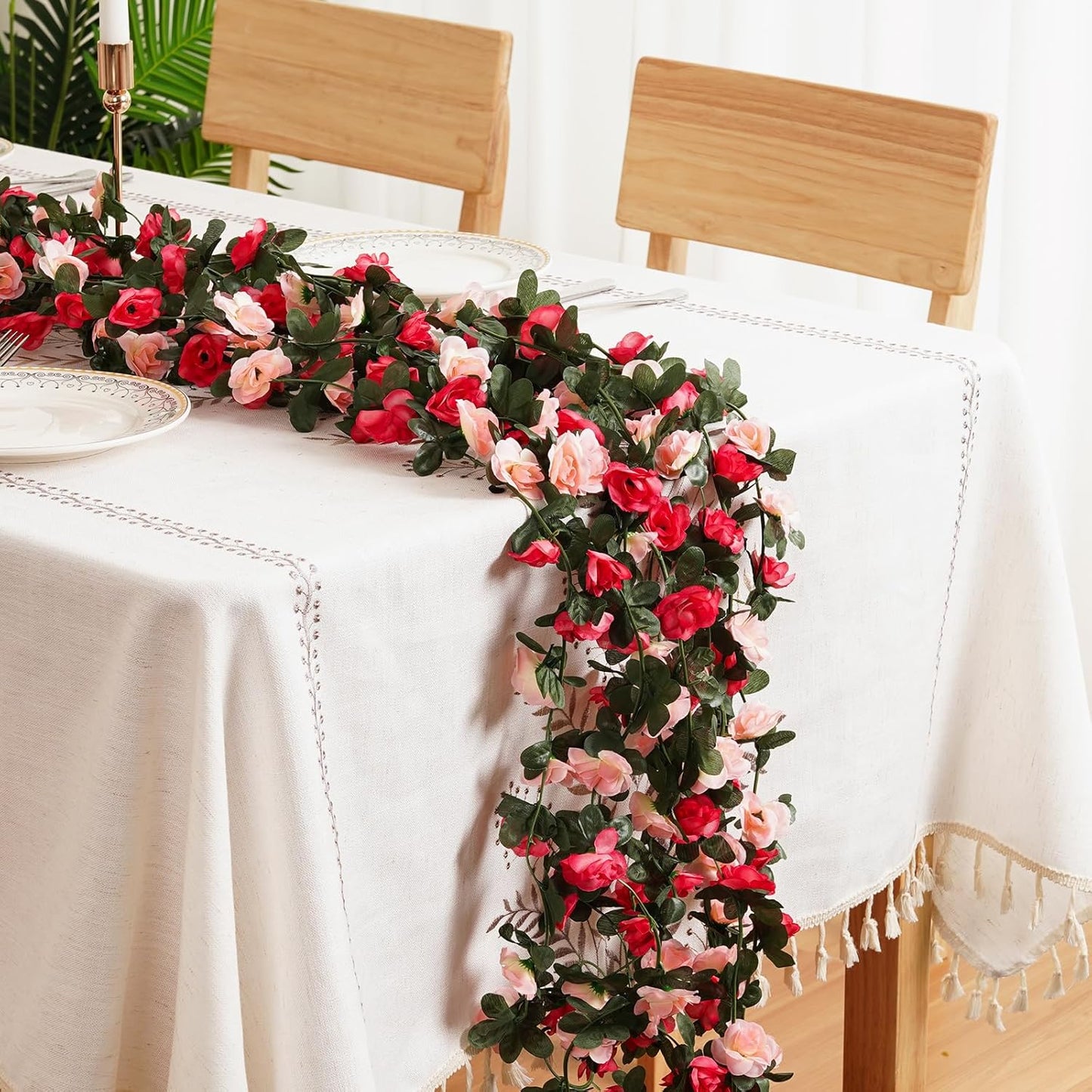 12 Pcs 99 Ft Flower Garland Rose Vines, Pink Rose Garland for Decoration, Flower Vine for Room Table Birthday Wedding Party Garden Wall Decor