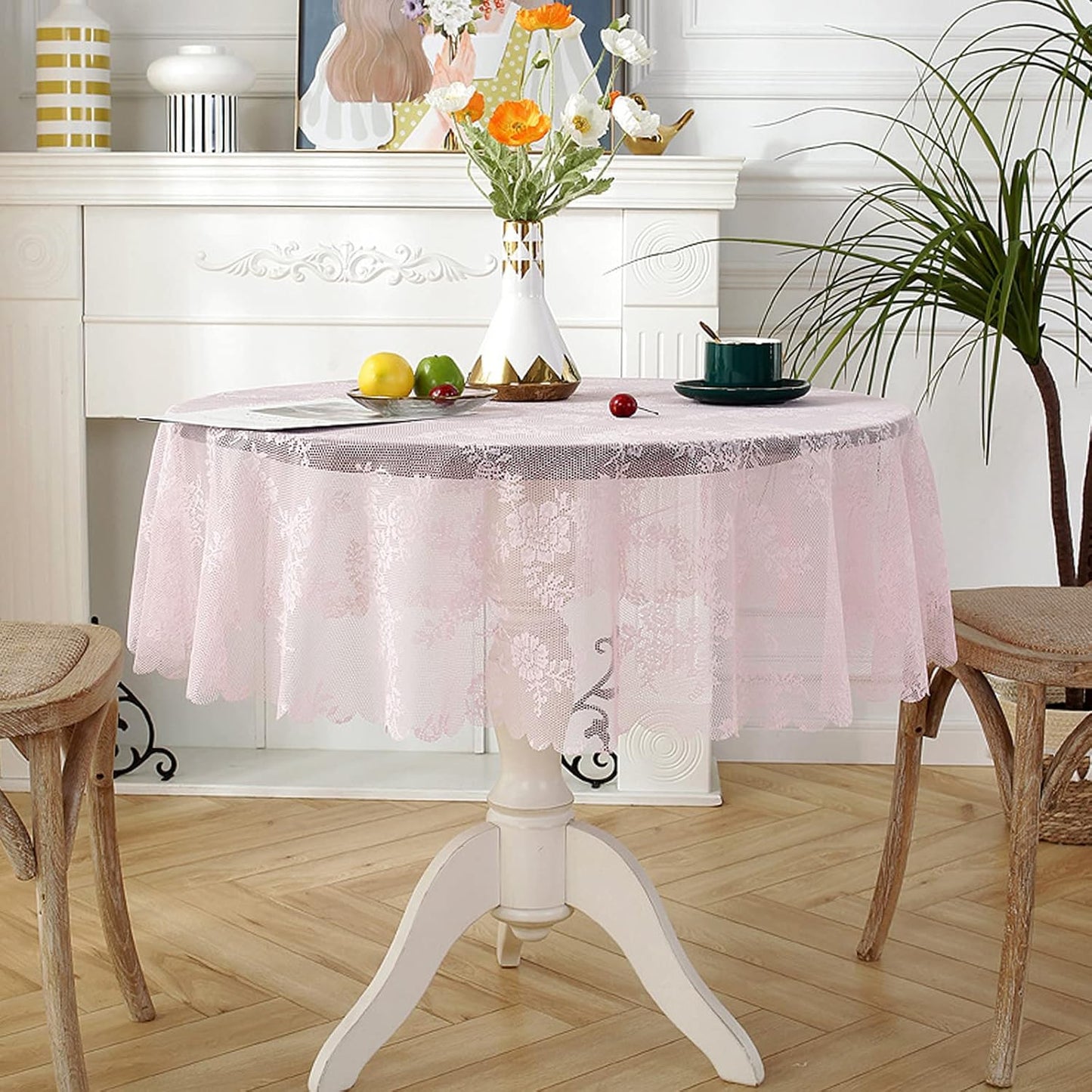 Jeloris Round Lace Tablecloth with Elegant Scalloped Bottom for Any Special Event Such as Wedding, Birthday Party, Baby Shower, Anniversary (60 inch, Style 2)
