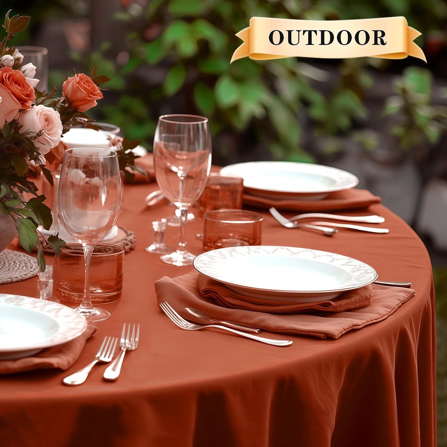 sancua 6 Pack Thanksgiving Round Tablecloth 90 Inch Burnt Orange, Stain and Wrinkle Resistant Fall Table Cloth - Washable Polyester Fabric Table Cover for Dining, Buffet Parties and Camping, Rust