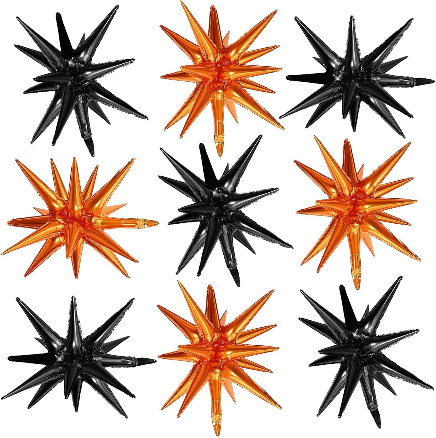 Black Orange Star Balloons,9Pcs 22Inch Black Orange Explosion Spike Cone Helium Polyester Film Star Foil Balloons for Birthday Halloween Graduation Baby Shower Party Decorations