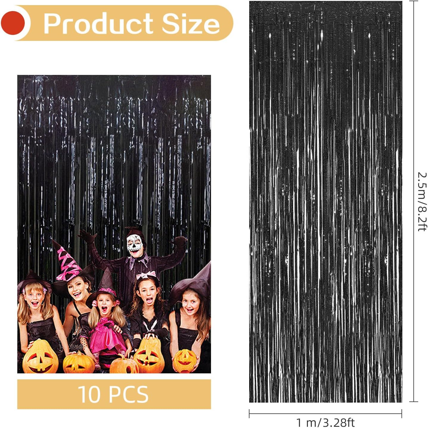 10 Pack Black Backdrop Curtain 3.2ft x 8.2ft Metallic Tinsel Foil Fringe Curtains Photo Booth Background for Birthday Party Decoration Baby Shower Engagement Wedding Christmas Decoration (Black)