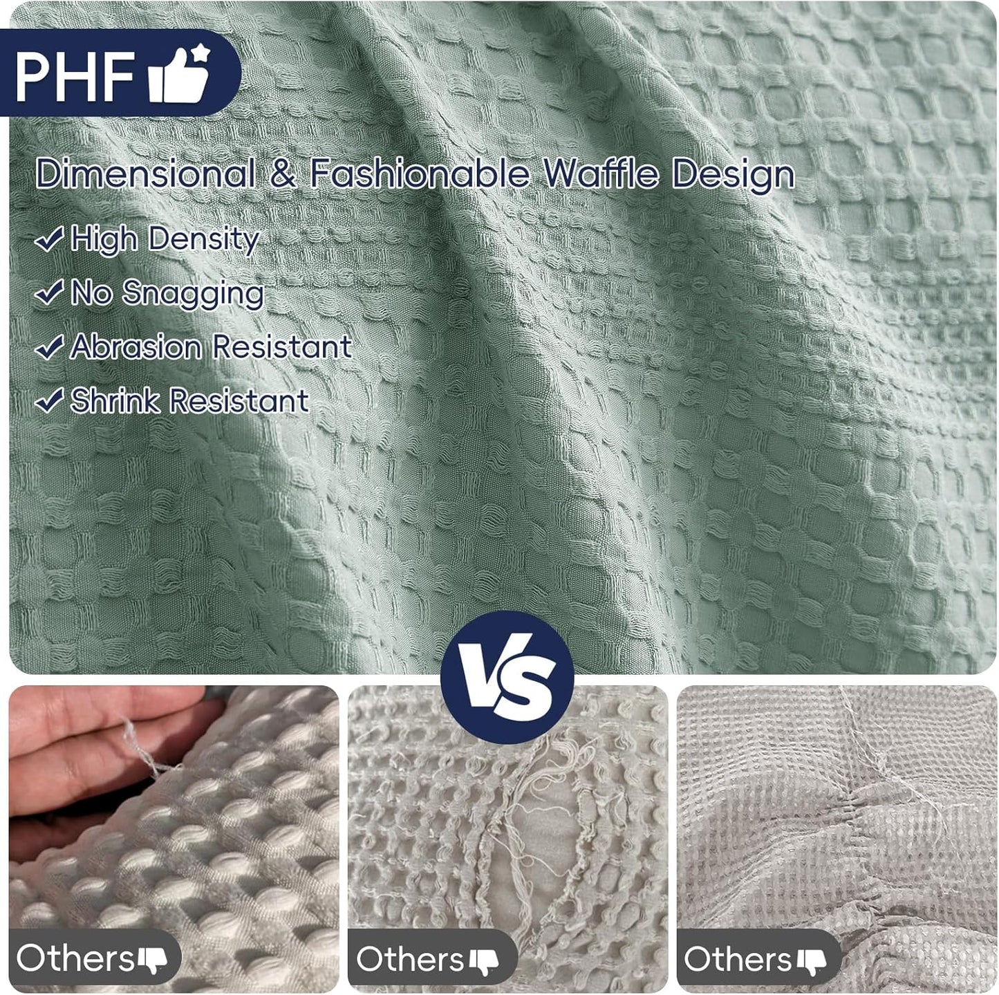 PHF Lightweight Waffle Weave Blanket Queen Size, Breathable & Ultra Soft, 90"x 90" Soft & Cozy Thin Blanket for All Season & Hot Sleepers, Bed, Home Decor - Aqua Gray