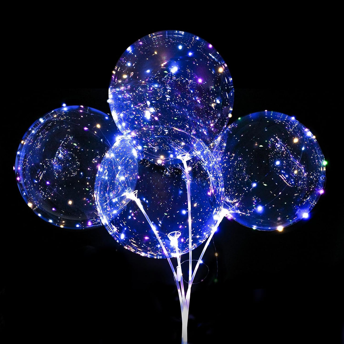 12 Pack Big Light Up BOBO Led Balloons with Sticks - Clear Balloons with Lights, Glow in the Dark, Flicker in the Daylight - Perfect Glow Party Supplies for Birthday, Wedding, Graduation, Multicolor