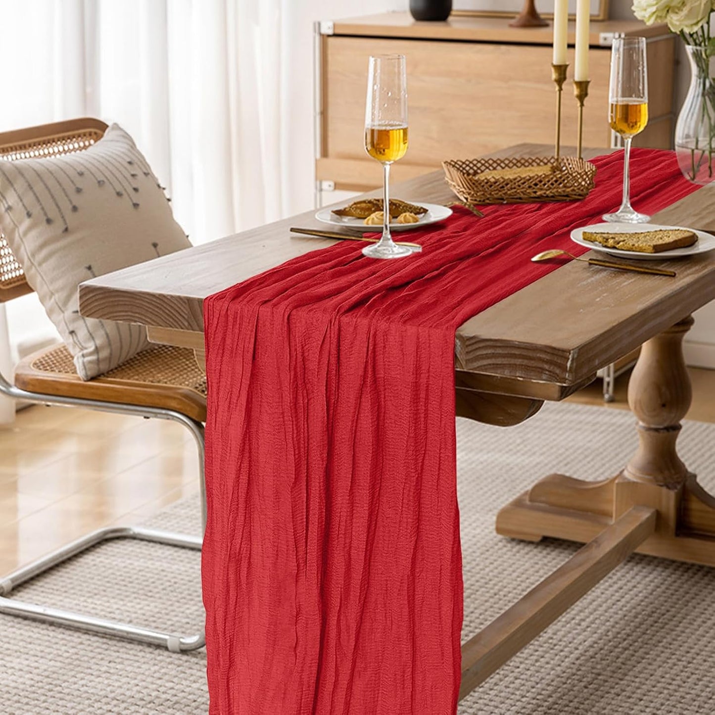 1 Pack Cheesecloth Table Runner 10Ft Christmas Gauze Boho Table Runners for Wedding Decor Bridal Shower Decorations Baby Shower Party(35" x 120")