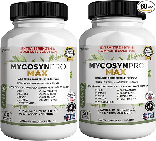Mycosyn Pro Max Hair Skin Nails Supplement, 60 Capsules, 30 Day Supply, with Biotin 5000mcg, Vitamins A B C D E, Minerals (2)