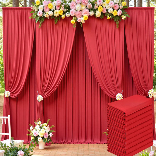 50ft x 15ft Red Wrinkle Free Backdrop Curtains for Parties,Silky Polyester Fabric Wedding Ceiling Drapes, 10 Panels 15ft Photo Back Drop Drapes for Baby Shower Photography Stage Background Cloth