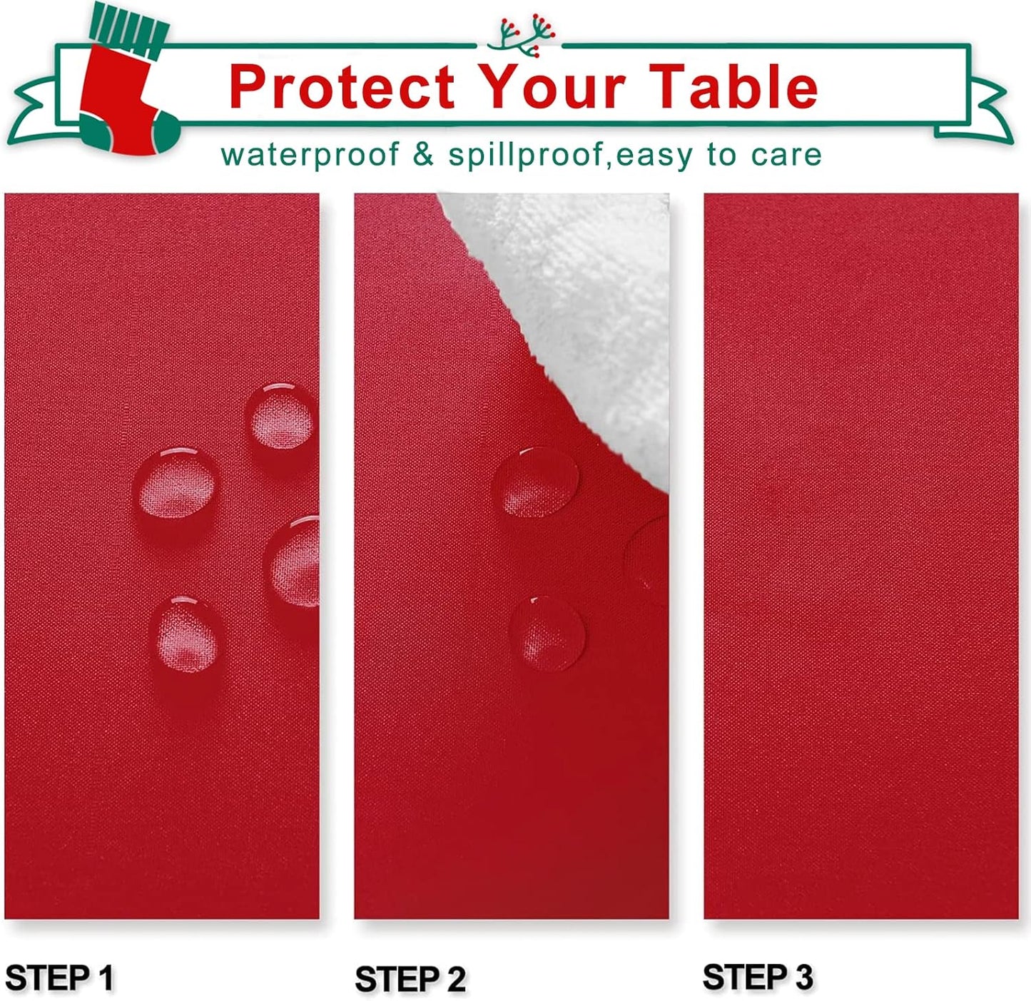 Hiasan Red Square Tablecloth - Waterproof and Spillproof Washable Christmas Fabric Table Cloth for Dining Room Kitchen, 70 x 70 Inch