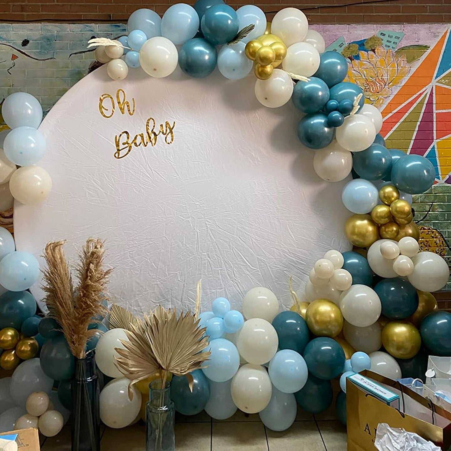 Togvu Dusty Blue Balloon Set, 60 Packs 12 Inches Metallic Chrome Gold Macaron Ocean White Sand Confetti Balloons for Boho Baby Shower Wedding Boy Birthday Graduation Decoration QQ-5023
