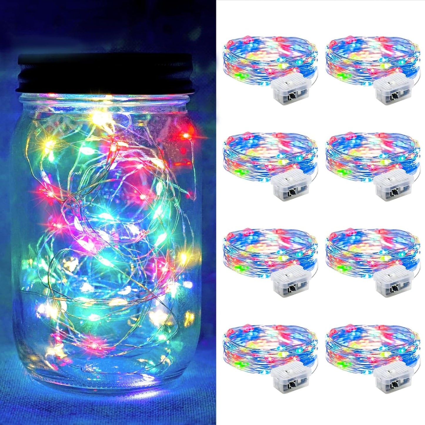 8 Pack Fairy Lights 7Ft 20 LED Twinkle String Lights 3 Modes Battery Operated Waterproof Firefly Starry for Mason Jar Party Wedding Christmas Valentines Day Table Centerpieces,Multicolor