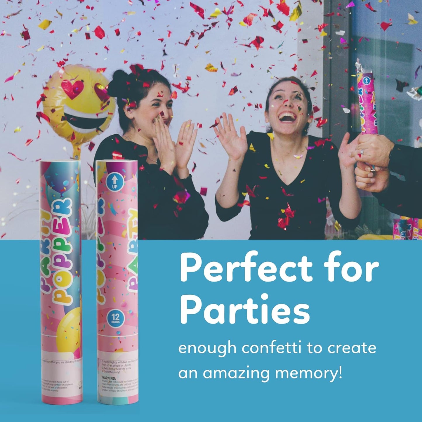 Confetti Poppers Confetti Cannon | 2 Pack | Glitter Multicolor | Party Poppers for Graduation, Birthday, Wedding | Alternative to Fireworks Smoke Bombs | Launches 25 ft | 12 inch | TUR Party Supplies