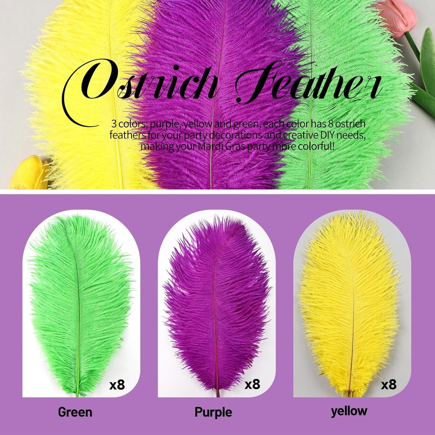 THARAHT Mix Colour Ostrich Feathers 24pcs Natural Bulk 10-12Inch 25cm-30cm for Wedding Party Centerpieces Easter Gatsbi and Home Decoration Feathers