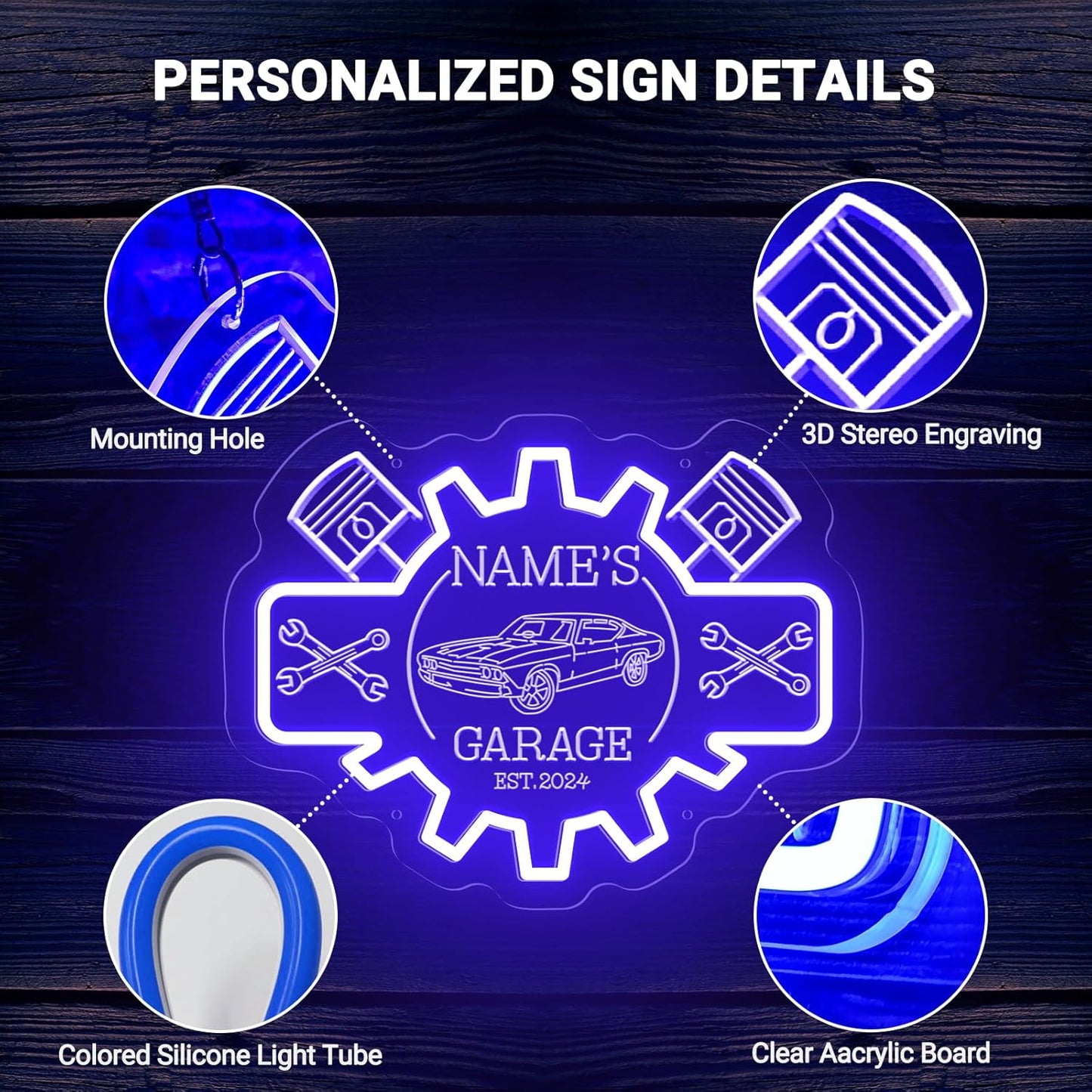 Custom Garage Neon Sign for Wall Decor, Personalized LED Garage Name Signs for Father's Day Gifts, Customized Dimmable Neon Lights for Workshop Carport Repair Shop Carbarn Man Cave Business