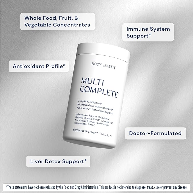 BodyHealth Multi Complete (120 Ct) Daily Multivitamin for Men and Women with Whole Foods, Minerals, Antioxidants, Organic Green Food Concentrates, and Liver Detox Extracts, Vegan and Non GMO