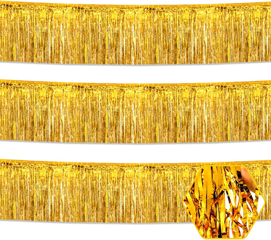 3 Pack 10 Long Gold Metallic Foil Fringe Garland Wall Hanging Tassle Banner, Mother's Day, Easter, Parade Floats, Birthday, Theme Party, Wedding Party Decorations