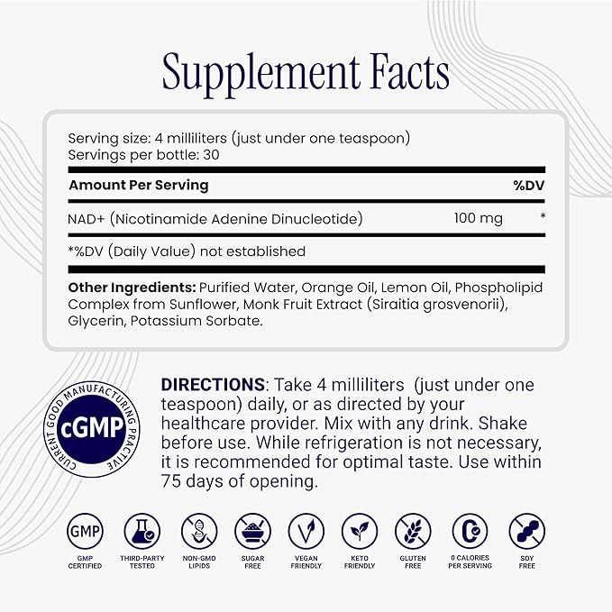 Liposomal NAD+ – Liquid Supplement Designed to Help Support Absorption – Active Form of NAD+ Helps Support Normal Cellular Health, Healthy Aging, Energy Metabolism and Overall Vitality