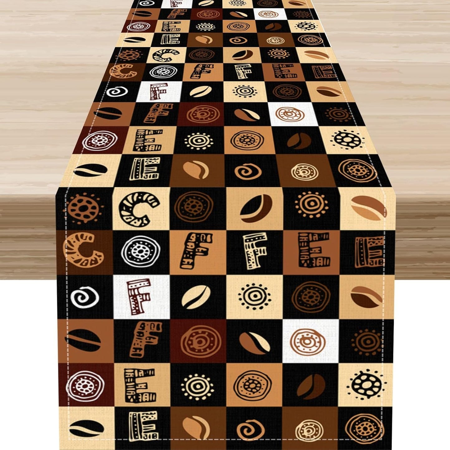 Coffee Theme Table Runner, Rustic Farmhouse Coffee Cup Latte Cappuccino Tea Party Cafe Table Center Decor for Home Kitchen Dining Patio Holiday Party Indoor Outdoor Table Decorations, 13"x36" Inch