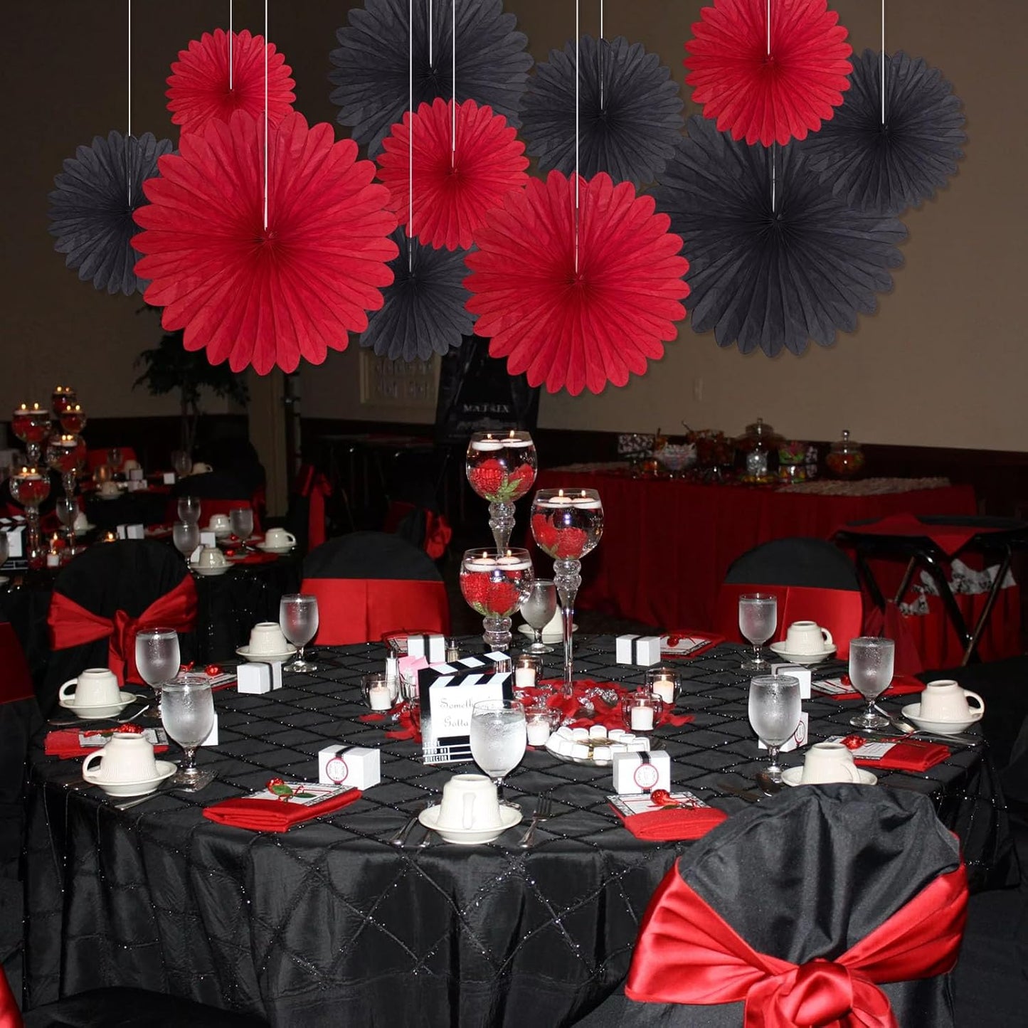 20 Pcs Black Red Hanging Paper Fan, Hanging Honeycomb Round Paper Fans for Weddings, Birthdays, Christmas, Baby Showers, Classroom, Events Ceiling Party Supplies Decorations