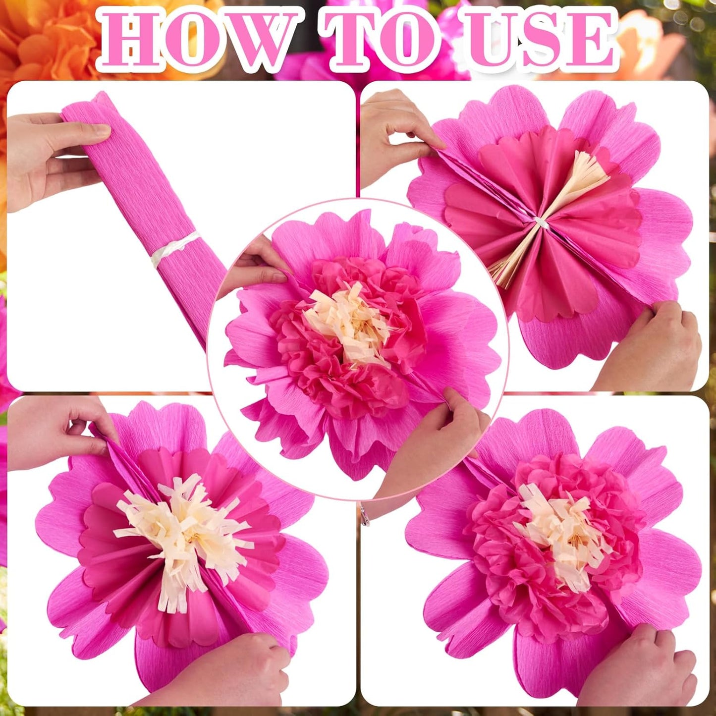 SUNBEAUTY 6 PCS Hot Pink and Orange Paper Flowers Decorations Crepe Paper Flowers 12 in Tissue Paper Flowers Decorations for Wall Birthday Party Baby Bridal Shower Office Classroom Wedding Carnival