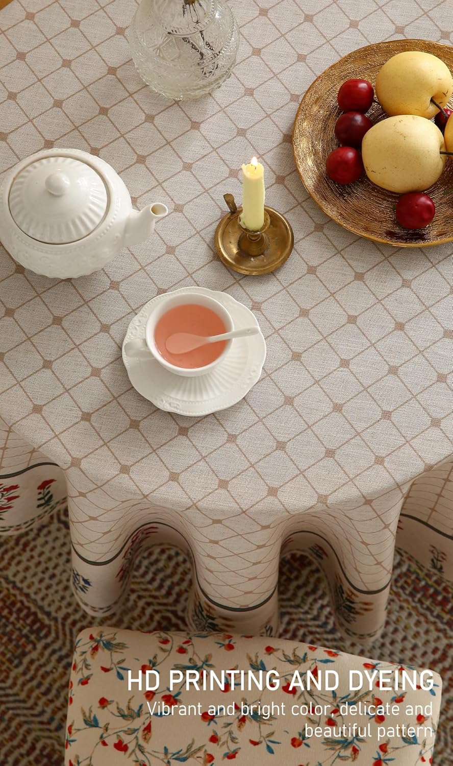 ISAENNE Designer Vintage Linen Floral Small Round Tablecloth,Fall Colorful Modern Table Cloth,Anti-Wrinkle Decor Tablecloths for Dining Thanksgiving Kitchen Christmas,Diameter 55"-Bertina E