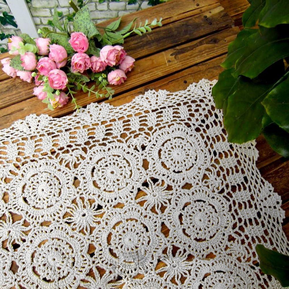 Cotton Handmade Crochet lace Table Runners Rectangular Tablecloth Doilies Doily Table Dresser Scarf Décor,19x23Inch,White