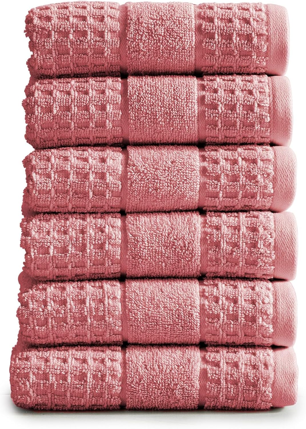 100% Cotton Super Soft Luxury Hand Towel Set | Quick-Dry and Highly Absorbent | Waffle Textured | 550 GSM | Includes 6 Hand Towels | Harper Collection (Rose)