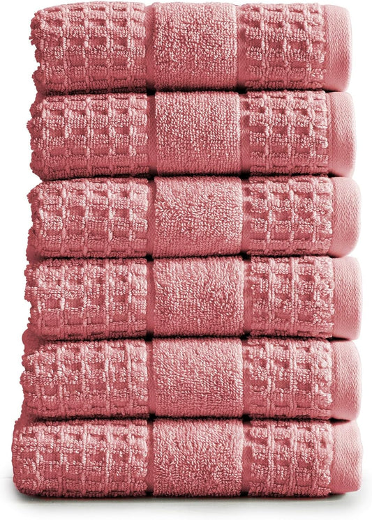 100% Cotton Super Soft Luxury Hand Towel Set | Quick-Dry and Highly Absorbent | Waffle Textured | 550 GSM | Includes 6 Hand Towels | Harper Collection (Rose)