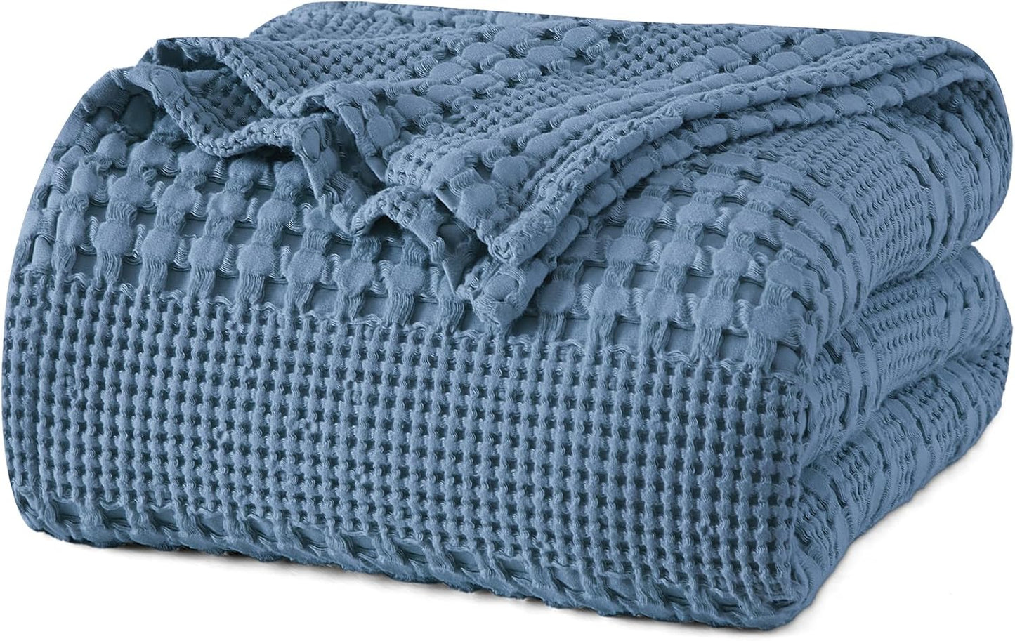 PHF 100% Cotton Waffle Weave Blanket King Size for Bed, Soft Lightweight & Breathable, All-Season Comfort, Luxury Aesthetic Woven Bedding for Home Decor, 108"x90", Captain's Blue
