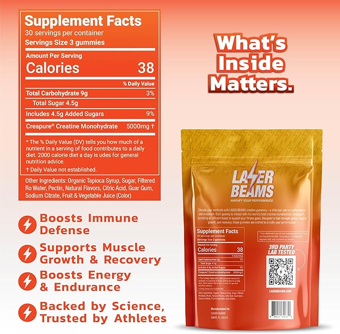 Creatine Monohydrate Gummies for Women & Men - 5g Creapure Creatine per Serving - Vegan, Mango Flavor - Boost Muscle Strength, Endurance, Recovery & Mental Focus (90 Gummies)