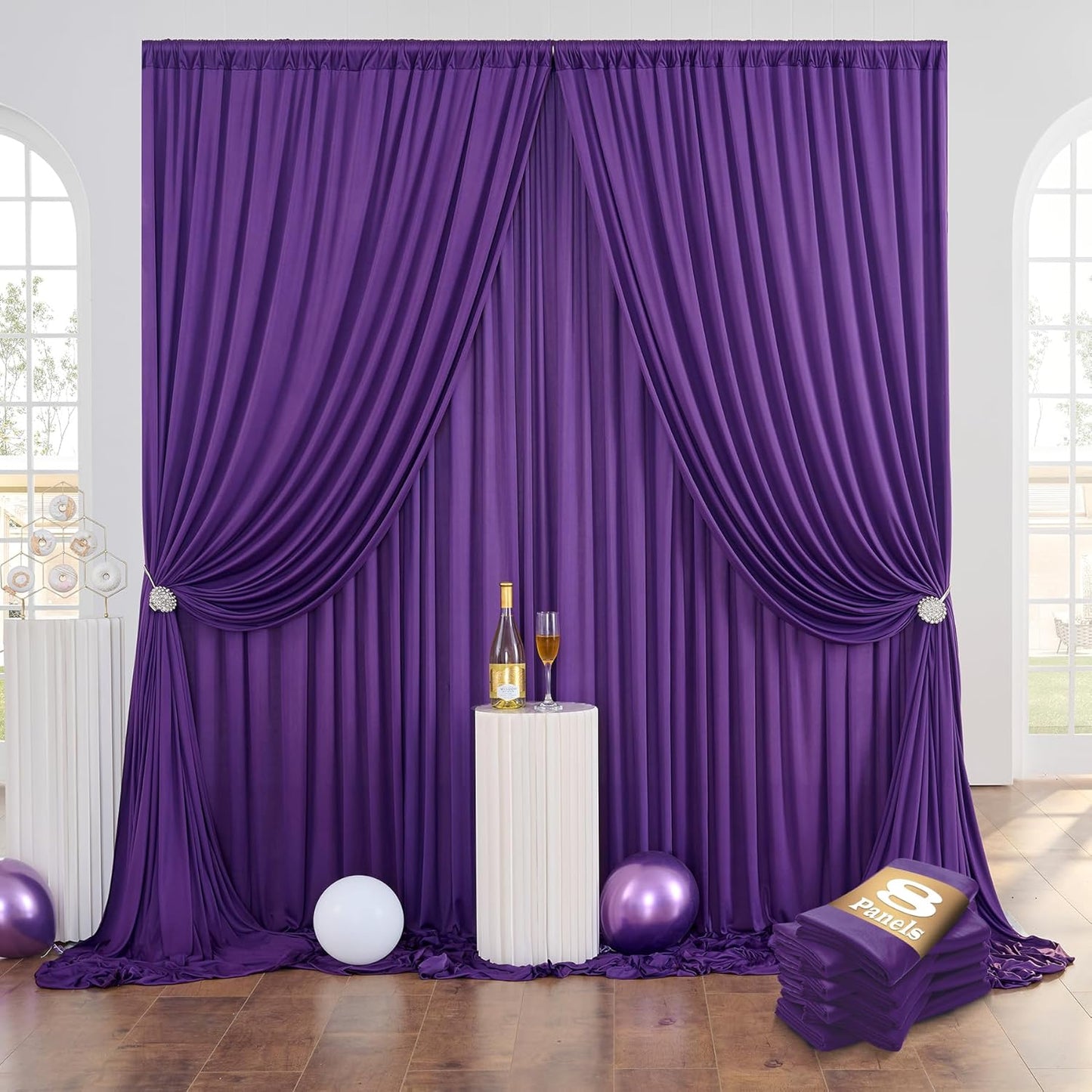 8 Panels Purple Backdrop Curtains for Party Background, Wrinkle Free Purple Photo Backdrop Drapes Back Drop Cloth for Wedding Birthday Photography Baby Shower Decor, 40ftx10ft