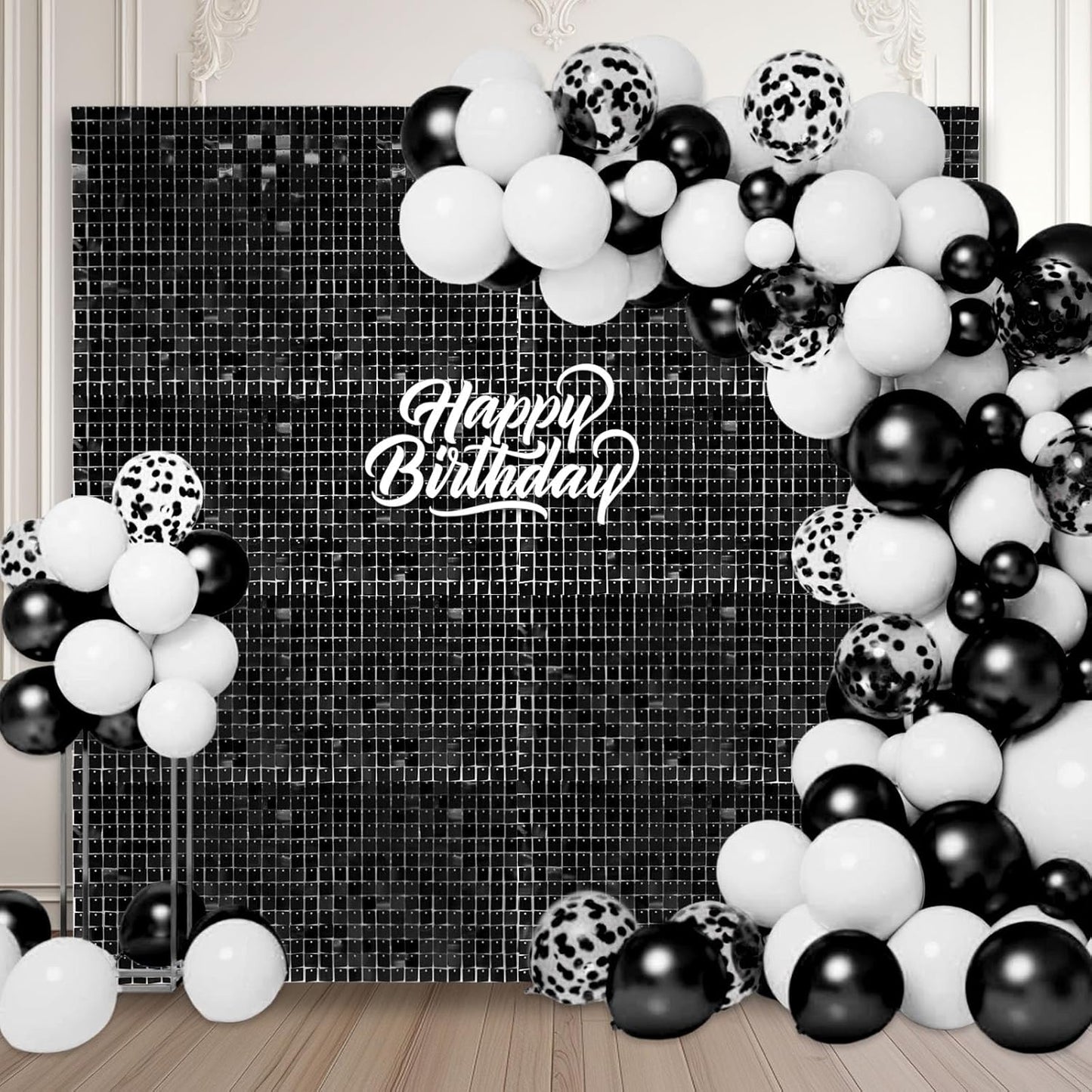 12PCS Black Shimmer Wall Backdrop, Square Sequin Photo Backdrops Panel, Glitter Wall Background for Birthdays, Weddings, Halloween, Engagements, Disco Bachelorette Party Decoration (3FTx4FT)