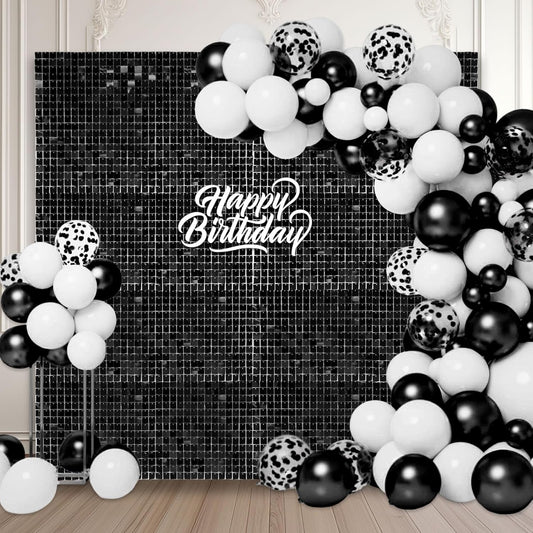 12PCS Black Shimmer Wall Backdrop, Square Sequin Photo Backdrops Panel, Glitter Wall Background for Birthdays, Weddings, Halloween, Engagements, Disco Bachelorette Party Decoration (3FTx4FT)