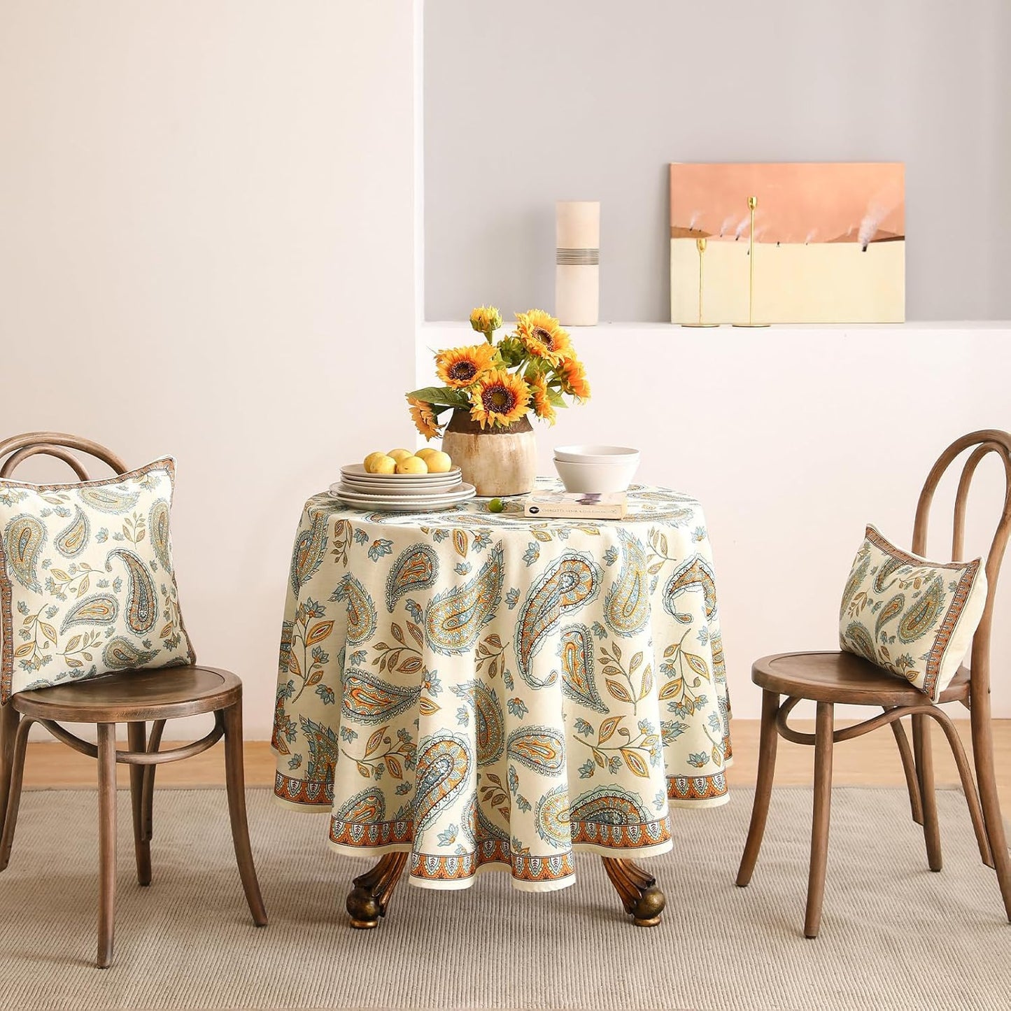 patdrea Designer Vintage French Table Cloth for Round Table,Italian Floral Tablecloth,Home Cover Fall Dacorative for Kitchen,Dining,Christmas,Thanksgiving,Tea Party,Diameter 67"-Lysaniya