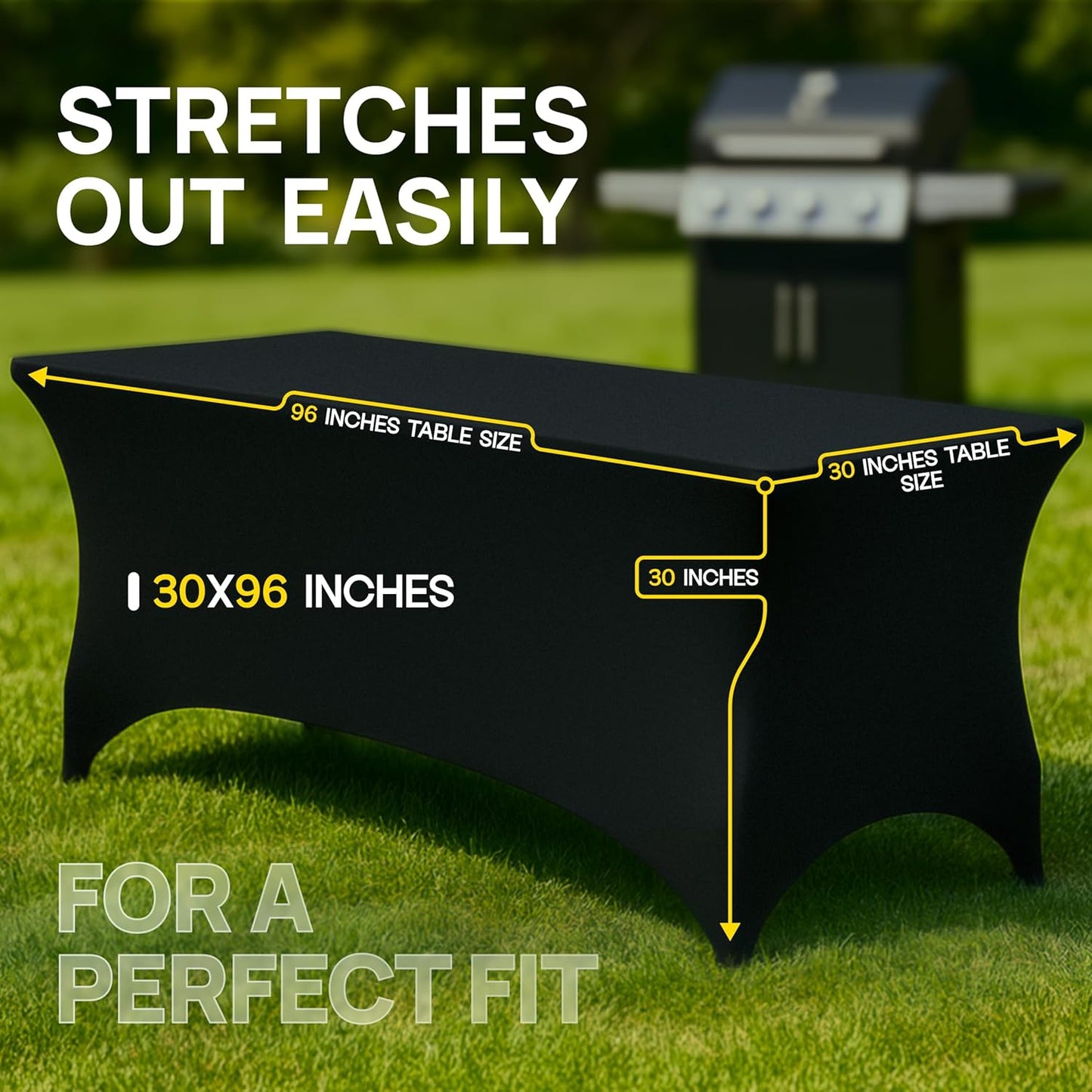 White Classic Stretch Spandex Table Covers 8FT, Pack of 2 Fitted Tablecloths for Rectangle Tables, Stretchy Wrinkle Resistant Folding Table Cover, Black