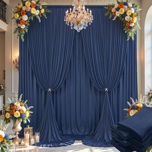 30×14ft Wrinkle Free Navy Blue Backdrop Curtain for Wedding Parties,6 Panels 5×14ft Height Soft Silky Polyester Photo Backdrop Drapes Curtains for Birthday Photography Stage Events Background Cloth