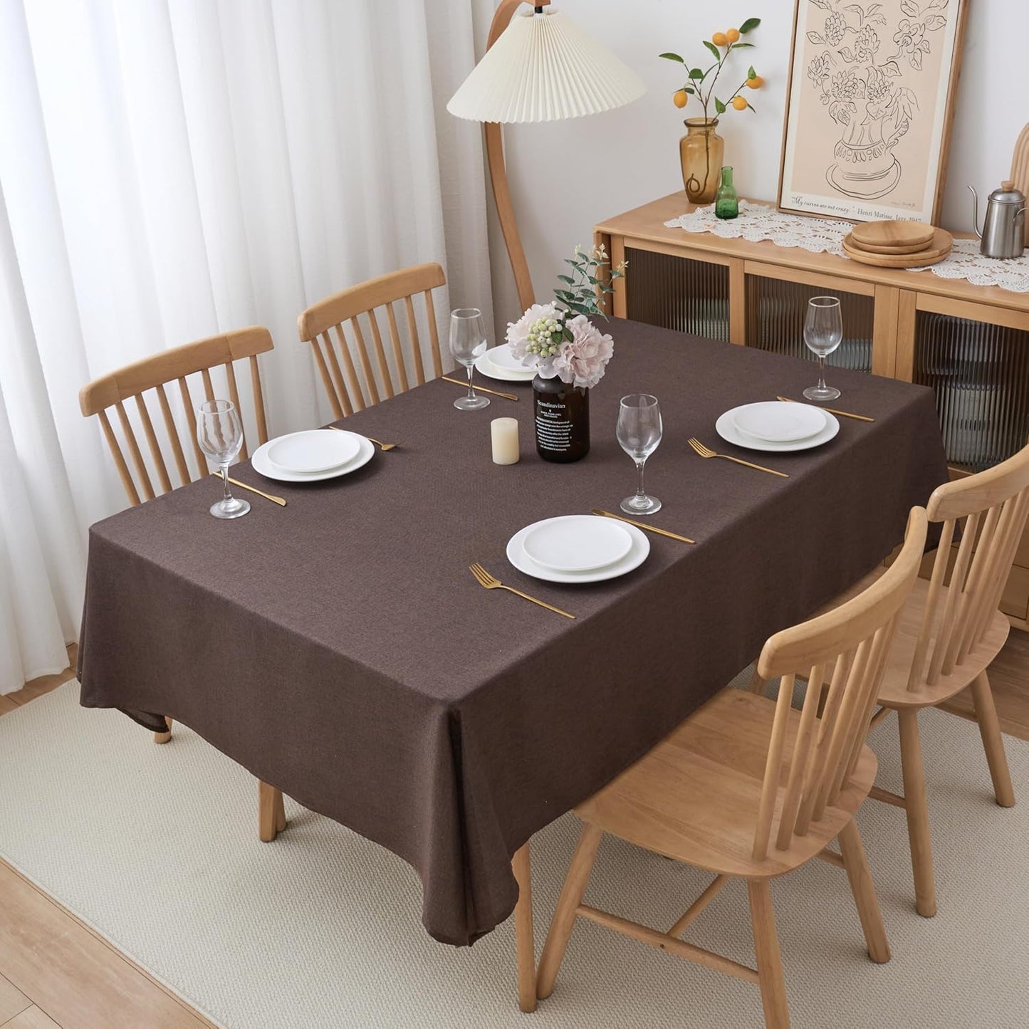 NLMUVW Brown Linen Tablecloth Square, Chocolate Table Cloth Farmhouse Water Resistant Table Cover for Kitchen Dining Coffee, 54 x 54 Inch