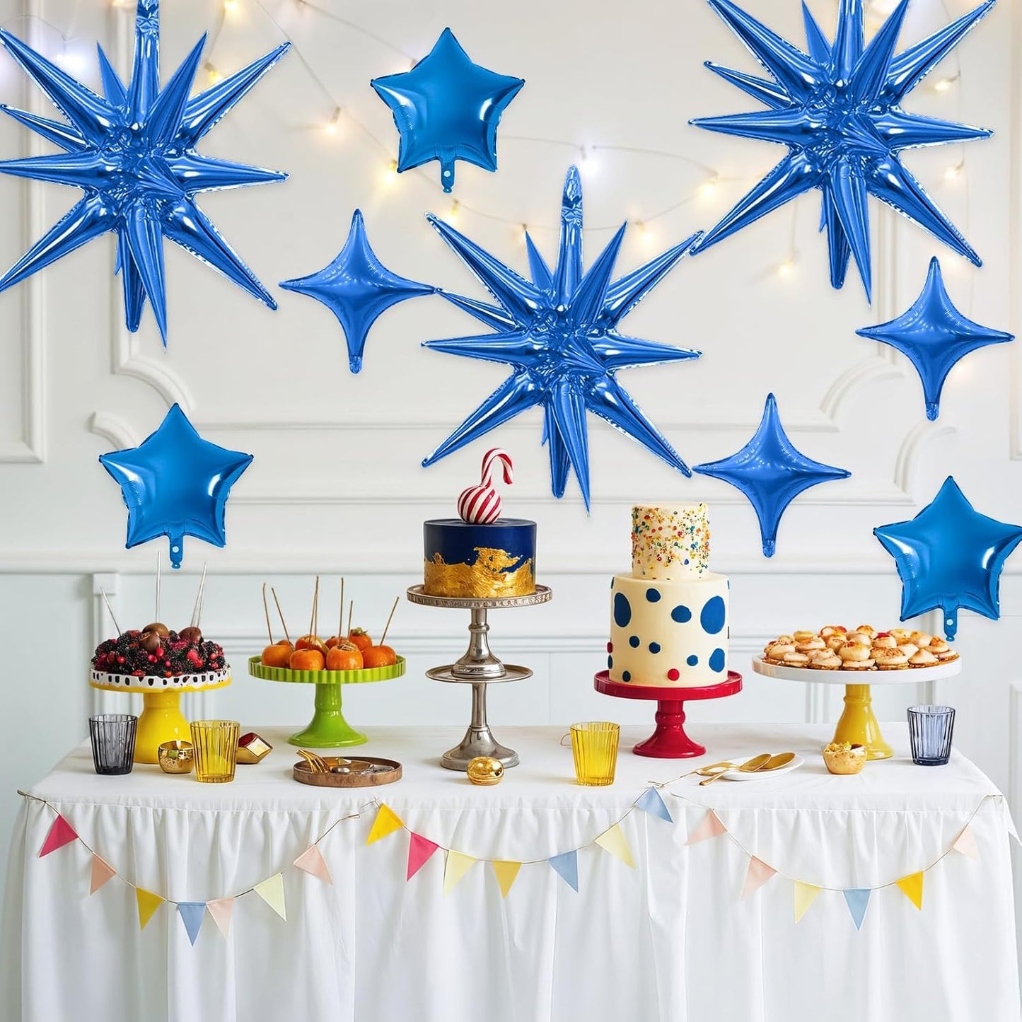 Blue Star Balloon,16Pcs Star Foil Balloons Set with 22Inch Explosion Spike Cone Balloons and 10Inch Quadrangle Helium Balloon for Birthday Wedding Baby Shower Party Decorations