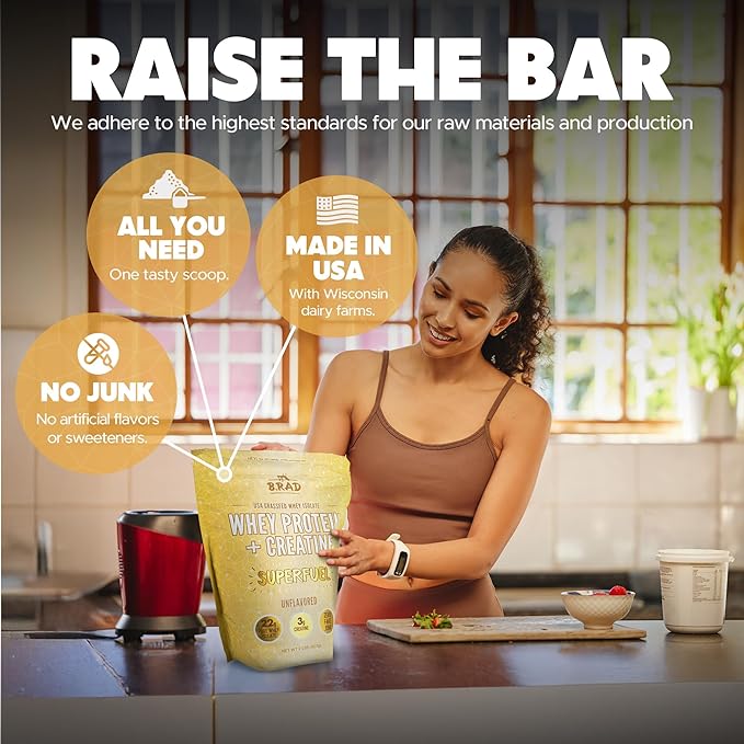 B.rad Superfuel - Grass Fed Whey Protein Isolate Boosted with Creatine | Ultra-Pure, All-Natural Clean Ingredients | 2 Pounds | 100% USA Sourced | Unflavored