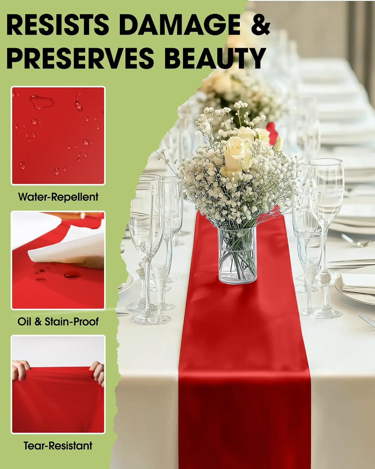 Pureegg Red Plastic Table Runners - 10 Pack, 14'' x 108'', Water Resistant & Disposable Centerpiece Decorations for Table Cloth, Wedding, Birthday, Holiday, Baby Shower, Party, Home Decor
