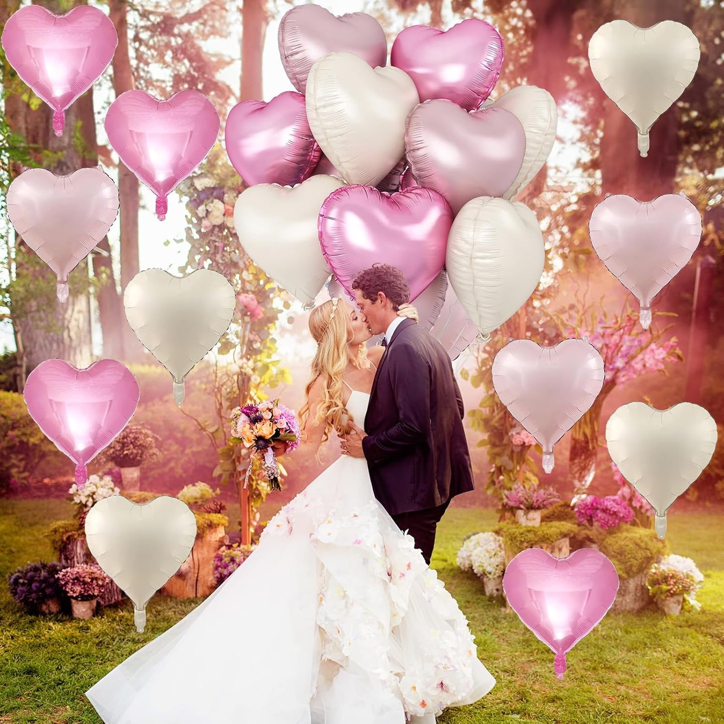 Pink White Heart Balloons, 12PCS Baby Pink Cream Heart Foil Balloons, Pastel Pink Light Pink White Heart Shaped Mylar Balloons for Girls Women Birthday Baby Shower Wedding Valentine's Party Decoration