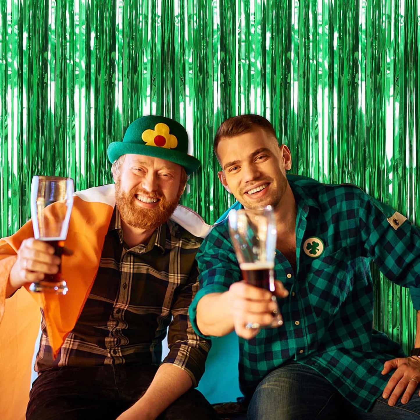 20 Pack Foil Curtain Backdrop Green Metallic Tinsel Foil Fringe Curtains Photo Booth Props for Birthday Wedding Engagement Baby Shower Bachelorette Christmas Holiday Celebration Party Decorations