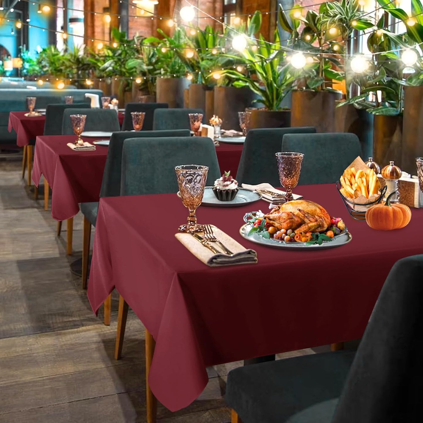 sancua 2 Pack Burgundy Tablecloth 60 x 84 Inch, Rectangle 4 Feet Table Cloth - Stain and Wrinkle Resistant Washable Polyester Table Cover for Dining Tables, Buffet Parties and Camping