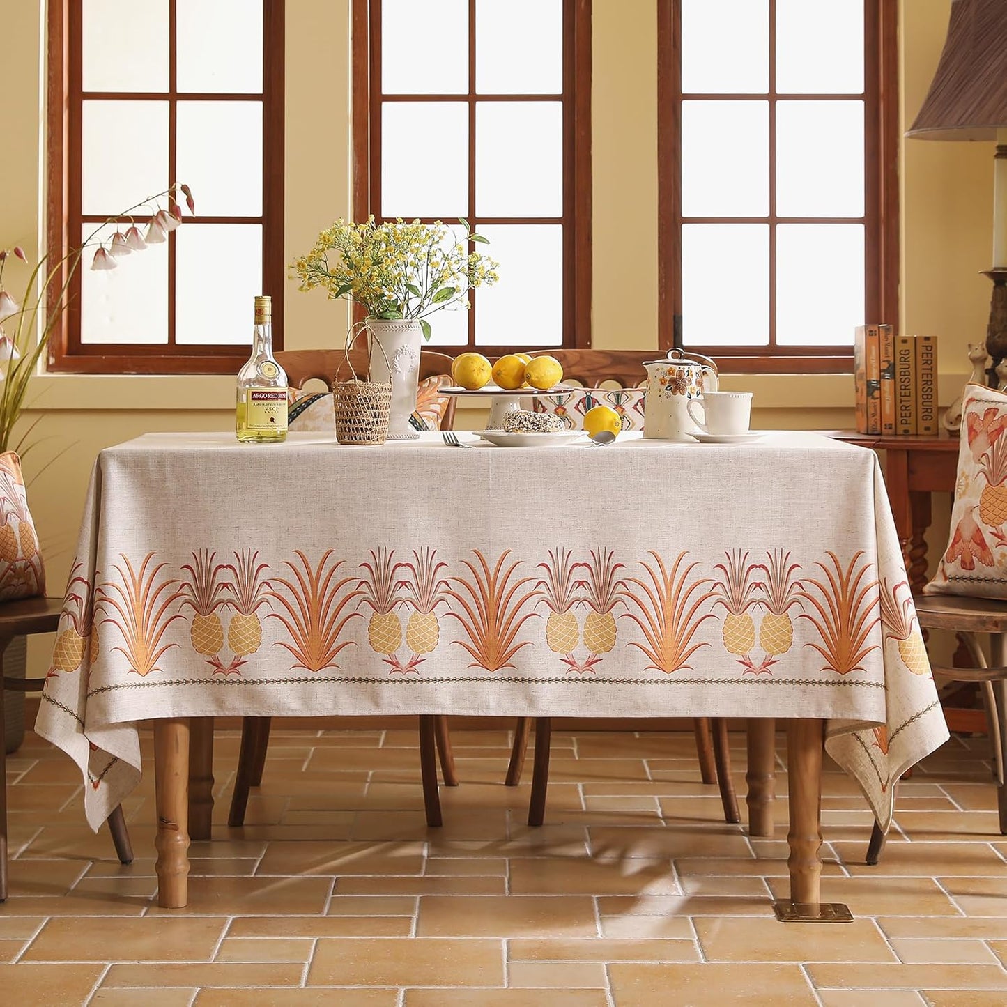 patdrea Designer Linen Tablecloth for Rectangle Table,Pineapple Pattern Colorful Tropical Style Tablecloths,Table Cover Cloth Decor for Kitchen Dining Christmas,Thanksgiving,55"x87"-Pineapple B