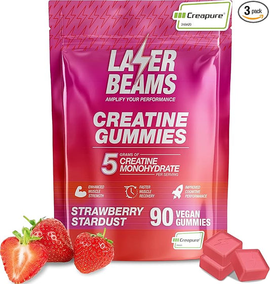 Creatine Monohydrate Gummies - 5g Creapure Creatine per Serving - Vegan - Boost Muscle Strength, Endurance, Recovery & Mental Focus - 90 Gummies, Gluten-Free (Strawberry)