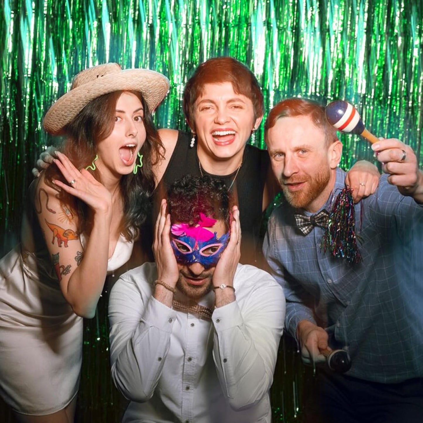 2 Pack Foil Curtain Backdrop Green Metallic Tinsel Foil Fringe Curtains Photo Booth Props for Birthday Wedding Engagement Baby Shower Bachelorette Christmas Holiday Celebration Party Decorations