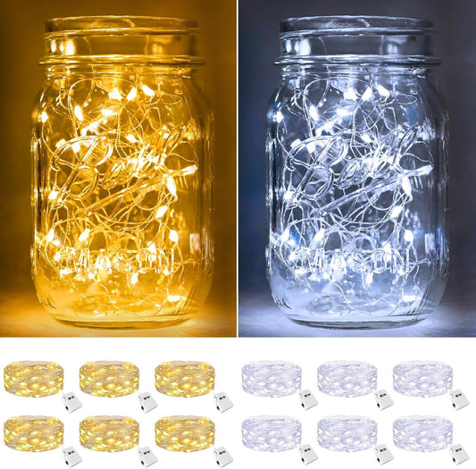btfarm 12 Pack Fairy Lights Battery Operated [3 Modes], 7ft 20 Led Twinkle Lights String Lights Waterproof Bulk Small Mini Silver Wire for Christmas Mason Jars Wedding Table Centerpiece