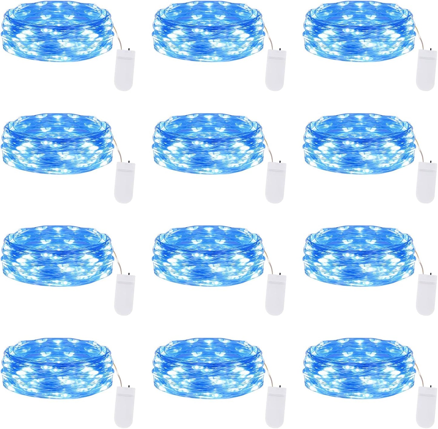 Lakumu 12 Pack Fairy Lights Battery Operated -7FT 20LED String Lights Silver Wire Firefly Starry Lights for DIY Christmas Decorations Mason Jar Wedding Party Centerpiece Table Decor, Blue