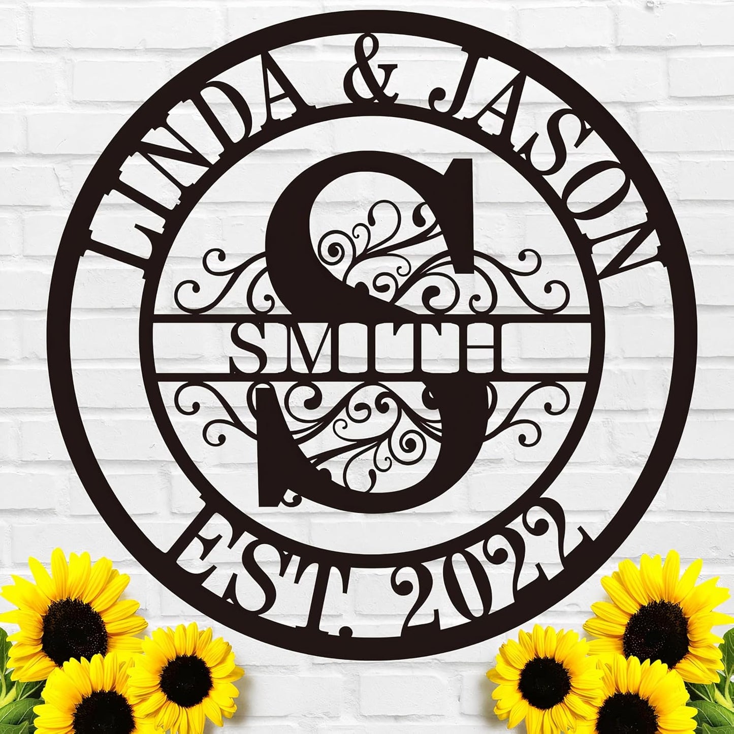 Personalized Metal Name Signs, Split Letter Monogram Wall Decor, Custom Last Name Sign, Family Name Sign for Outdoor, Personalized Wedding Gift, Garden Decor, Metal Wall Art, Housewarming Gift (MonogramDesign_8)