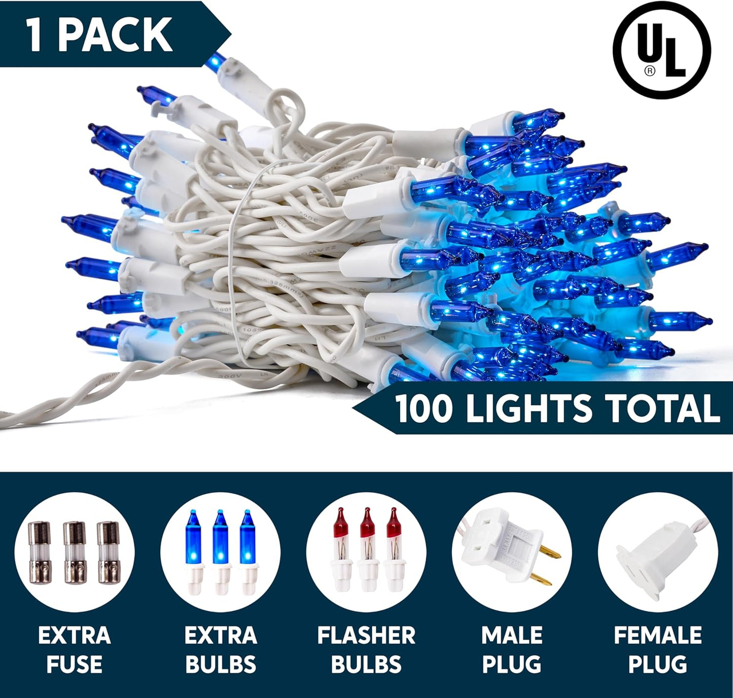 Joiedomi Christmas Lights Outdoor,100 Count Blue Christmas Tree Lights Indoor,21.4ft String Xmas Decorations for Dorm Classroom Bedroom Holiday Wedding Party,White Wire