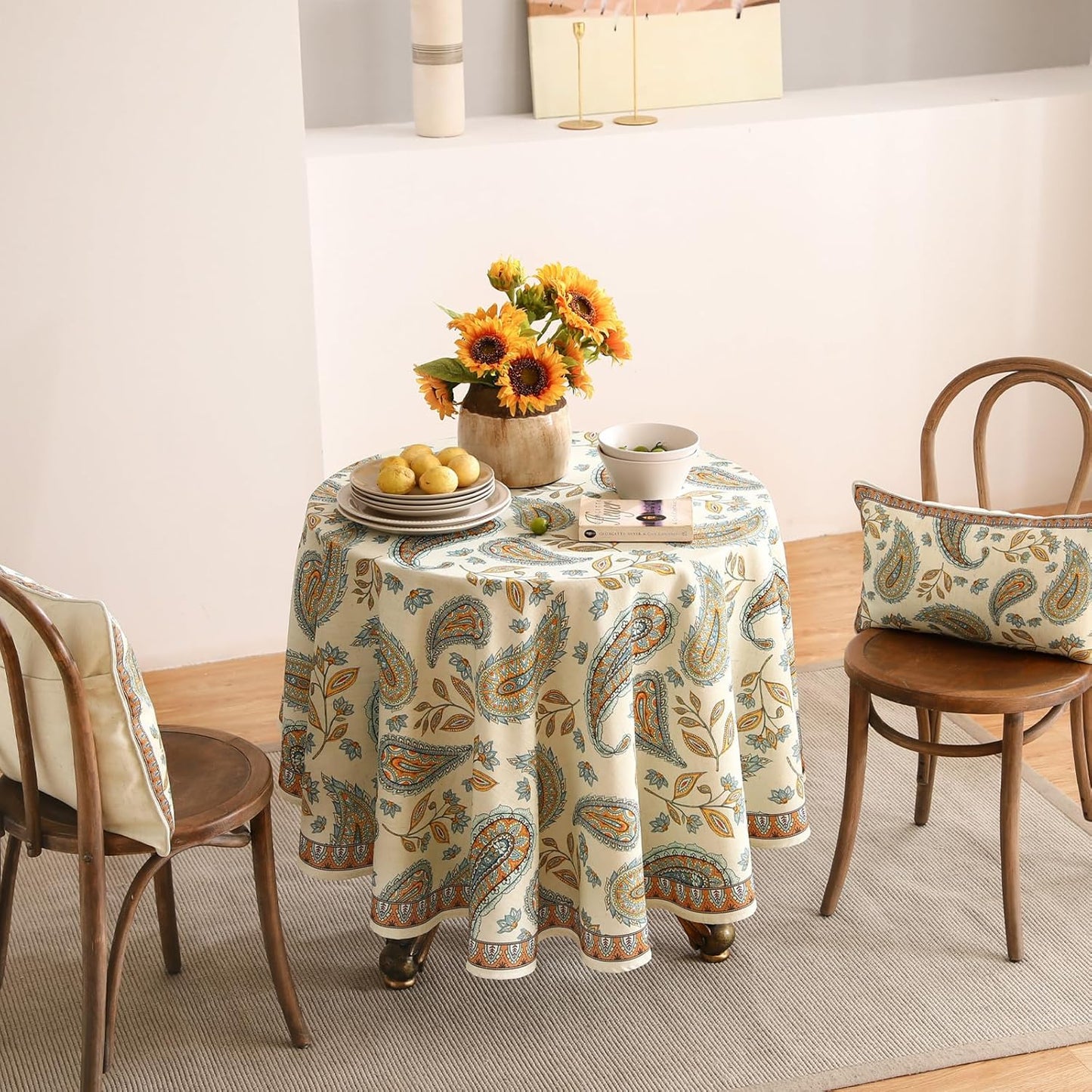 patdrea Designer Vintage French Table Cloth for Round Table,Italian Floral Tablecloth,Home Cover Fall Dacorative for Kitchen,Dining,Christmas,Thanksgiving,Tea Party,Diameter 67"-Lysaniya